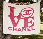 Chanel Love Pink Embroidery Flannel Sofa Throw Blanket IMG_6732
